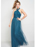 Halter Teal Tulle Open Back Bridesmaid Dress Halter Teal Tulle Open Back Bridesmaid Dress